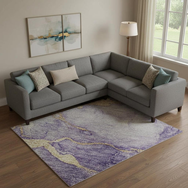HomeRoots 10' X 14' Washable Purple and Gold Abstract Area Rug with UV Protection – Durable, Stylish & Easy Care! 718274