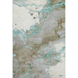 HomeRoots 5' X 8' Teal and Brown Abstract Area Rug - Durable, Washable, UV Protected for Homes with Kids & Pets 718276