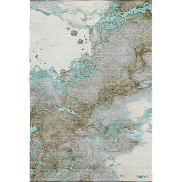 HomeRoots 5' X 8' Teal and Brown Abstract Area Rug - Durable, Washable, UV Protected for Homes with Kids & Pets 718276