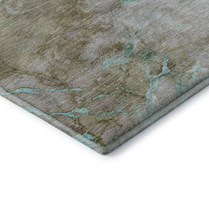 HomeRoots 5' X 8' Teal and Brown Abstract Area Rug - Durable, Washable, UV Protected for Homes with Kids & Pets 718276