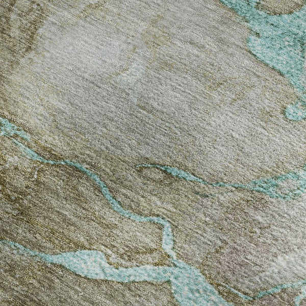 HomeRoots 8' Teal and Brown Abstract Round Rug - Washable, UV Protected, Durable for High-Traffic Areas 718277