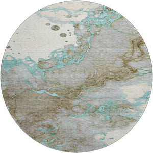 HomeRoots 8' X 10' Teal and Brown Abstract Washable Area Rug - Stylish, Durable, UV-Protected for Modern Homes 718278