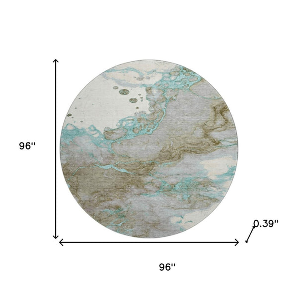 HomeRoots 8' X 10' Teal and Brown Abstract Washable Area Rug - Stylish, Durable, UV-Protected for Modern Homes 718278