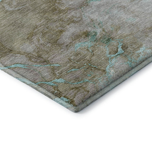 HomeRoots 8' X 10' Teal and Brown Abstract Washable Area Rug - Stylish, Durable, UV-Protected for Modern Homes 718278