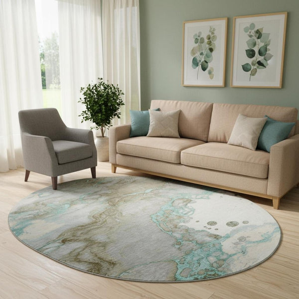 HomeRoots 8' X 10' Teal and Brown Abstract Washable Area Rug - Stylish, Durable, UV-Protected for Modern Homes 718278