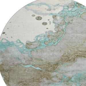 HomeRoots 8' X 10' Teal and Brown Abstract Washable Area Rug - Stylish, Durable, UV-Protected for Modern Homes 718278