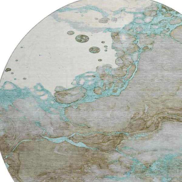 HomeRoots 8' X 10' Teal and Brown Abstract Washable Area Rug - Stylish, Durable, UV-Protected for Modern Homes 718278