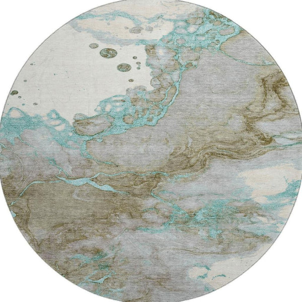HomeRoots 8' X 10' Teal and Brown Abstract Washable Area Rug - Stylish, Durable, UV-Protected for Modern Homes 718278