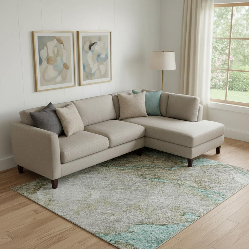 HomeRoots 9' X 12' Stylish Teal and Brown Abstract Washable Area Rug with UV Protection for Busy Homes 718279