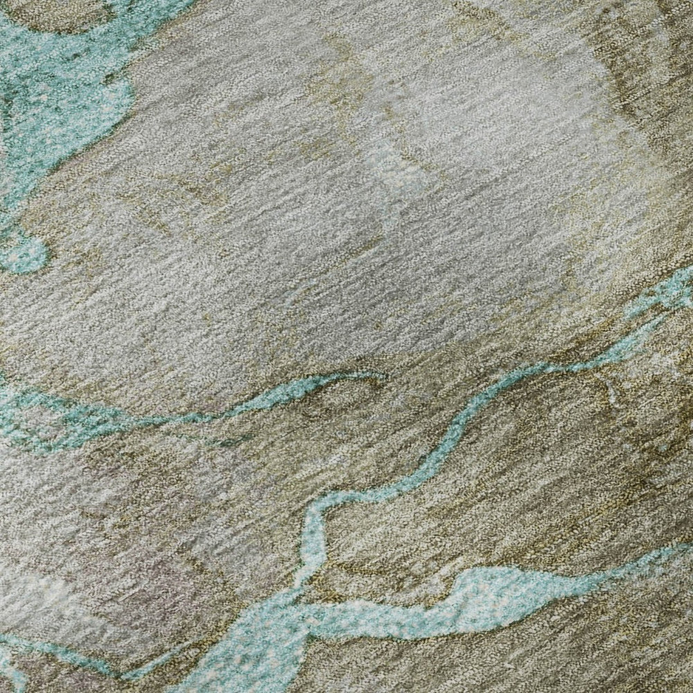 HomeRoots 9' X 12' Stylish Teal and Brown Abstract Washable Area Rug with UV Protection for Busy Homes 718279