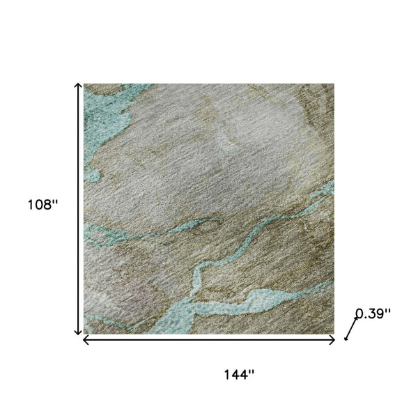 HomeRoots 10' X 14' Teal and Brown Abstract Washable Area Rug - UV Protected, Stain Resistant, Easy Care Design 718280