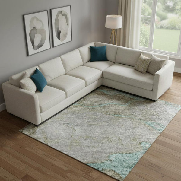 HomeRoots 10' X 14' Teal and Brown Abstract Washable Area Rug - UV Protected, Stain Resistant, Easy Care Design 718280