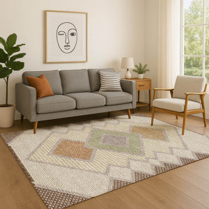 HomeRoots 5' X 8' Brown and Copper Geometric Area Rug - Washable, UV-Protected, Durable Style for Homes 718282