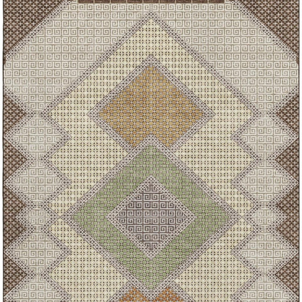 HomeRoots 5' X 8' Brown and Copper Geometric Area Rug - Washable, UV-Protected, Durable Style for Homes 718282