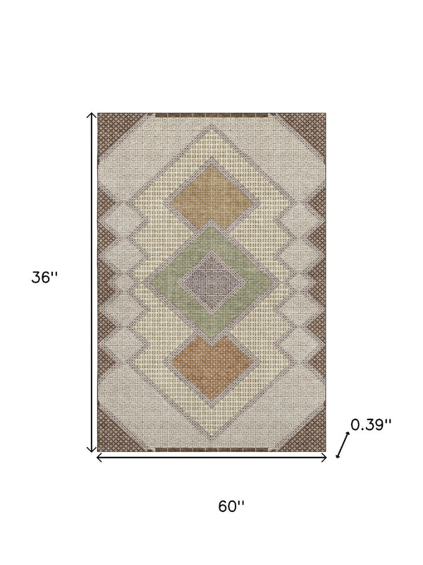 HomeRoots 5' X 8' Brown and Copper Geometric Area Rug - Washable, UV-Protected, Durable Style for Homes 718282
