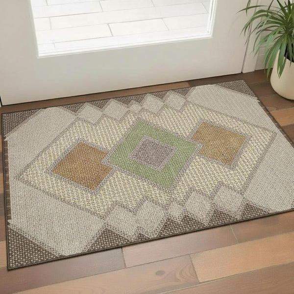 HomeRoots 5' X 8' Brown and Copper Geometric Area Rug - Washable, UV-Protected, Durable Style for Homes 718282