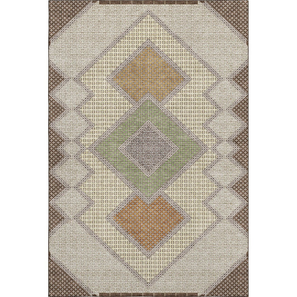 HomeRoots 8' Brown and Copper Geometric Washable Round Rug - UV Protection, Stain Resistant, Modern Style 718283