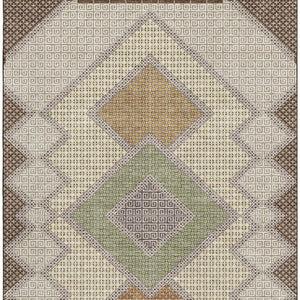 HomeRoots 8' Brown and Copper Geometric Washable Round Rug - UV Protection, Stain Resistant, Modern Style 718283