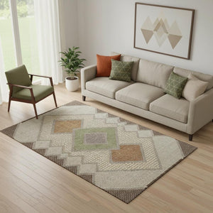 HomeRoots 8' Brown and Copper Geometric Washable Round Rug - UV Protection, Stain Resistant, Modern Style 718283