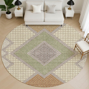 HomeRoots 8' X 10' Washable Brown and Copper Geometric Area Rug with UV Protection for High-Traffic Spaces 718284
