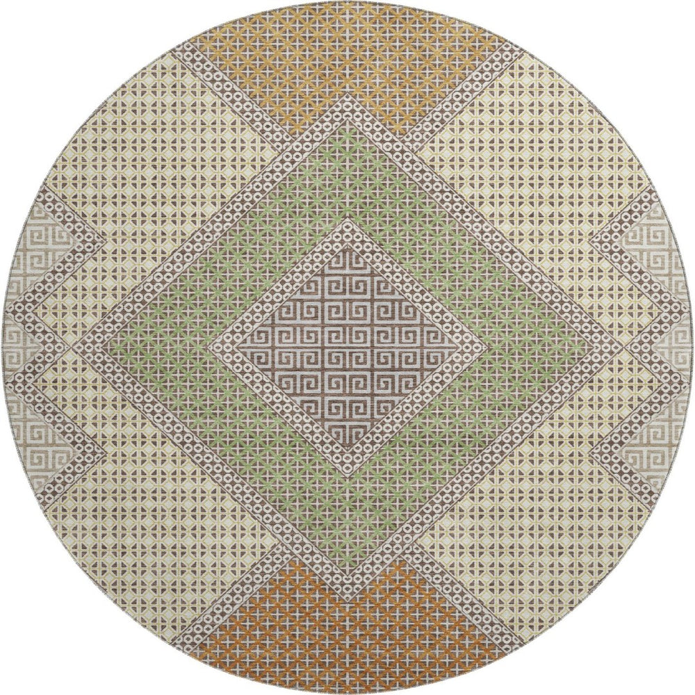 HomeRoots 8' X 10' Washable Brown and Copper Geometric Area Rug with UV Protection for High-Traffic Spaces 718284