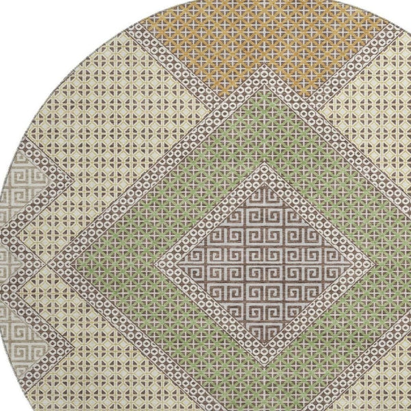 HomeRoots 8' X 10' Washable Brown and Copper Geometric Area Rug with UV Protection for High-Traffic Spaces 718284
