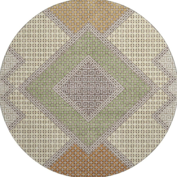 HomeRoots 8' X 10' Washable Brown and Copper Geometric Area Rug with UV Protection for High-Traffic Spaces 718284