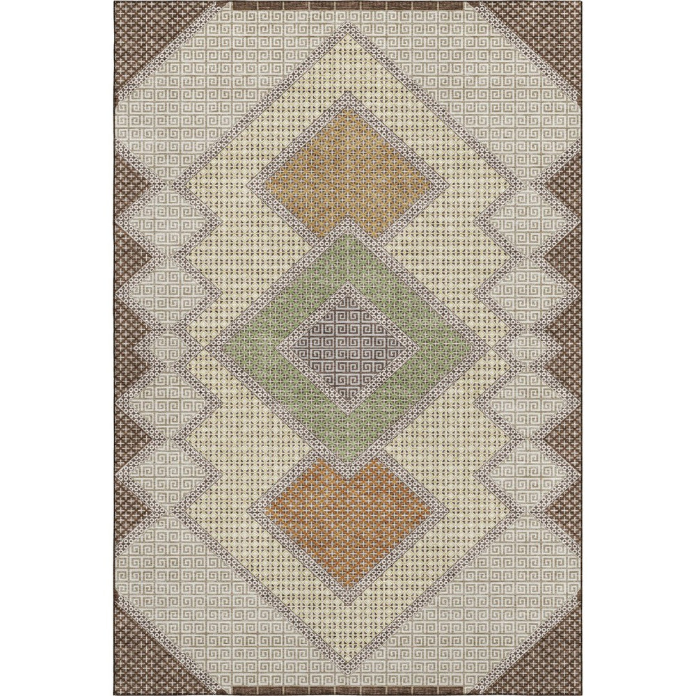 HomeRoots 9' X 12' Geometric Area Rug in Brown and Copper - Washable, UV Protected, Durable for Modern Homes 718285