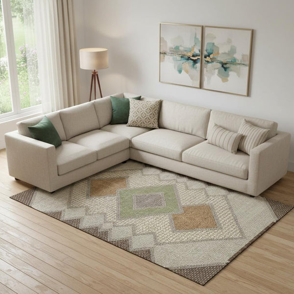 HomeRoots 9' X 12' Geometric Area Rug in Brown and Copper - Washable, UV Protected, Durable for Modern Homes 718285