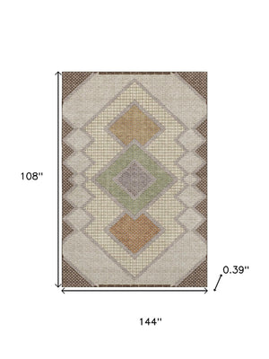 HomeRoots 10' Modern Brown and Copper Geometric Area Rug - Washable, UV Protected, Stain Resistant, Non-Slip! 718286
