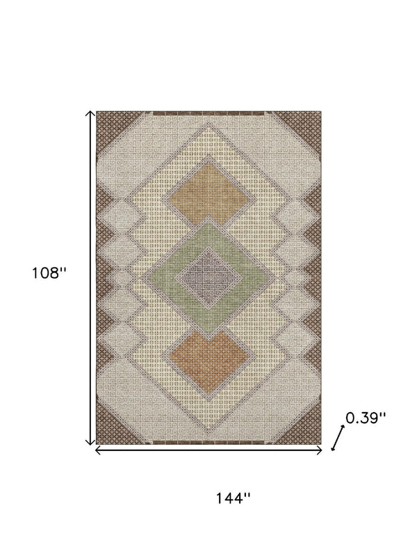 HomeRoots 10' Modern Brown and Copper Geometric Area Rug - Washable, UV Protected, Stain Resistant, Non-Slip! 718286