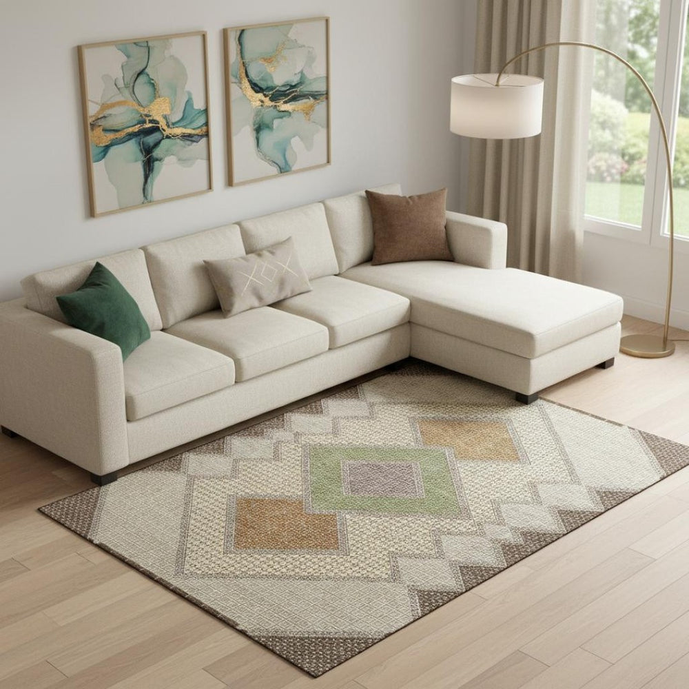 HomeRoots 10' Modern Brown and Copper Geometric Area Rug - Washable, UV Protected, Stain Resistant, Non-Slip! 718286