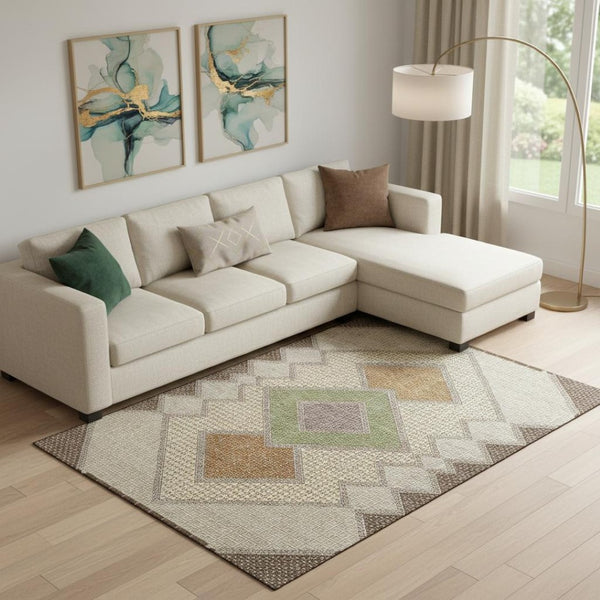 HomeRoots 10' Modern Brown and Copper Geometric Area Rug - Washable, UV Protected, Stain Resistant, Non-Slip! 718286