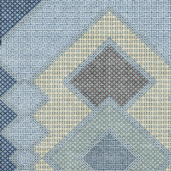 HomeRoots 8' Denim Blue and Gray Geometric Washable Round Rug - UV Protected, Easy-Care, Stylish Design! 718289
