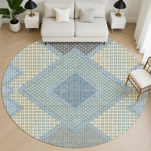 HomeRoots 8' X 10' Denim Blue and Gray Geometric Area Rug - Washable, UV Protected, and Stain Resistant Design 718290