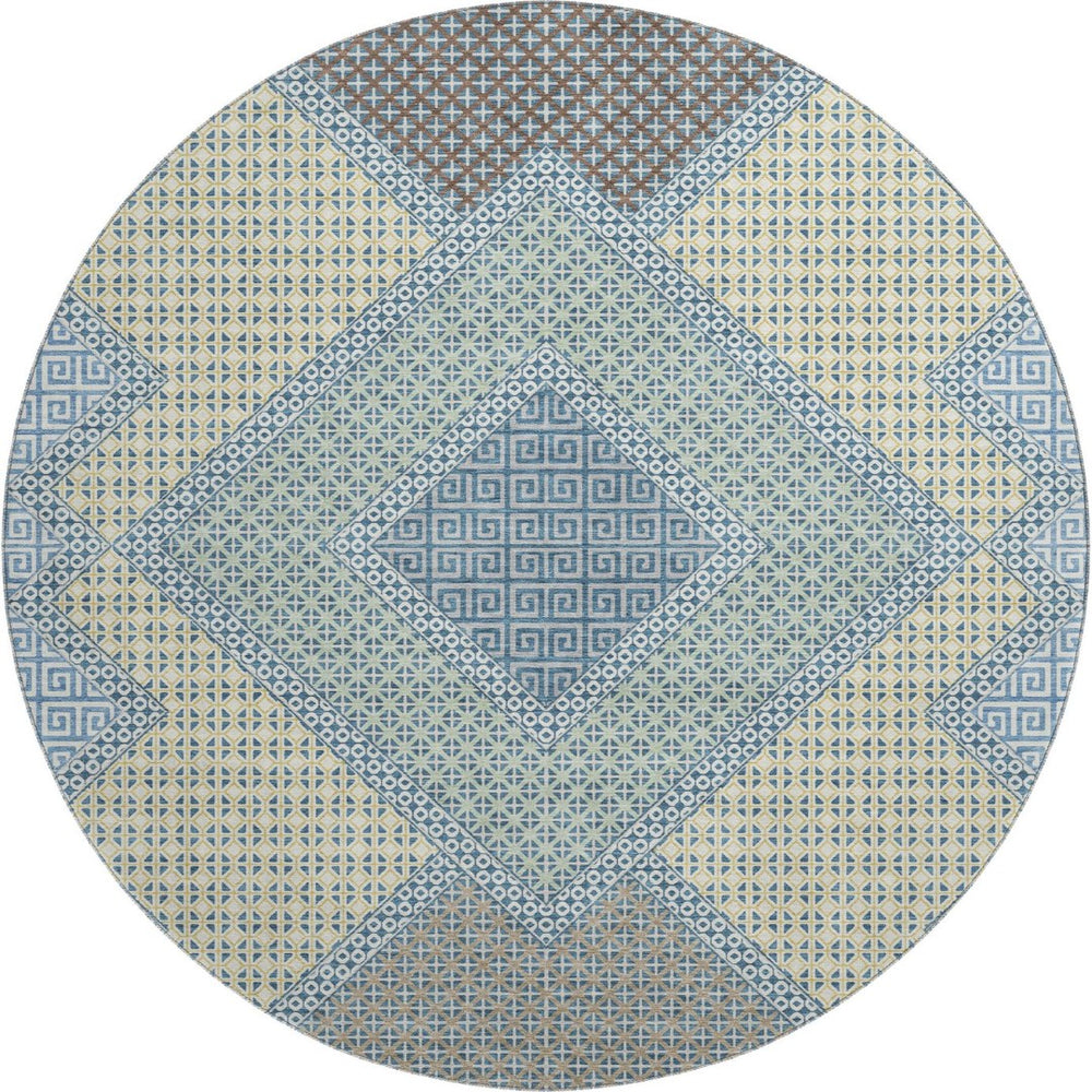 HomeRoots 8' X 10' Denim Blue and Gray Geometric Area Rug - Washable, UV Protected, and Stain Resistant Design 718290