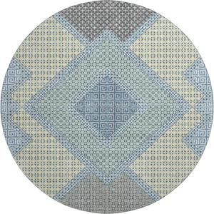 HomeRoots 8' X 10' Denim Blue and Gray Geometric Area Rug - Washable, UV Protected, and Stain Resistant Design 718290
