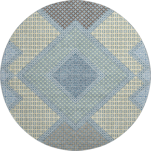 HomeRoots 8' X 10' Denim Blue and Gray Geometric Area Rug - Washable, UV Protected, and Stain Resistant Design 718290