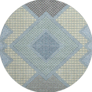 HomeRoots 8' X 10' Denim Blue and Gray Geometric Area Rug - Washable, UV Protected, and Stain Resistant Design 718290