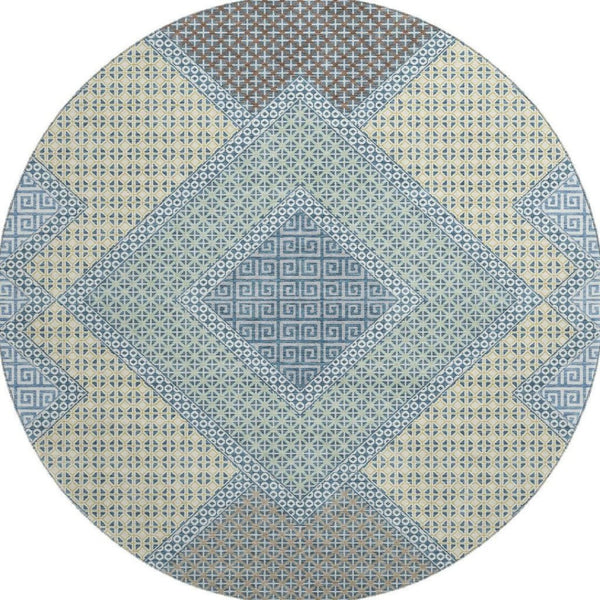 HomeRoots 8' X 10' Denim Blue and Gray Geometric Area Rug - Washable, UV Protected, and Stain Resistant Design 718290