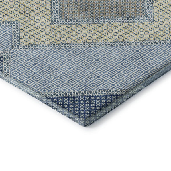 HomeRoots 8' X 10' Denim Blue and Gray Geometric Area Rug - Washable, UV Protected, and Stain Resistant Design 718290