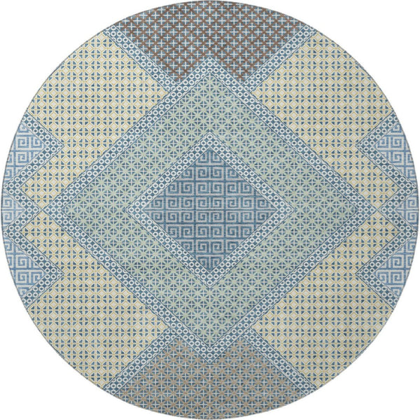 HomeRoots 8' X 10' Denim Blue and Gray Geometric Area Rug - Washable, UV Protected, and Stain Resistant Design 718290