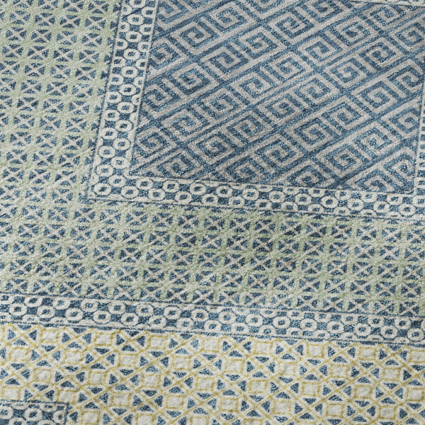 HomeRoots 8' X 10' Denim Blue and Gray Geometric Area Rug - Washable, UV Protected, and Stain Resistant Design 718290