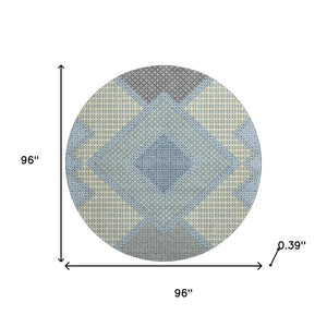 HomeRoots 8' X 10' Denim Blue and Gray Geometric Area Rug - Washable, UV Protected, and Stain Resistant Design 718290