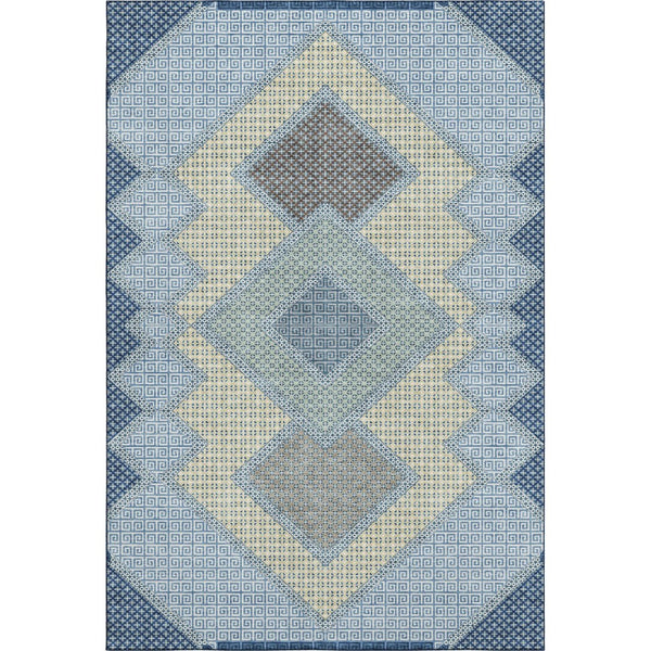 HomeRoots 9' X 12' Washable Denim Blue & Gray Geometric Area Rug - Stain Resistant, UV Protected, Non-Slip 718291