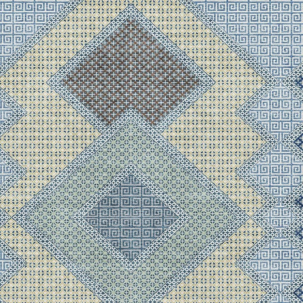 HomeRoots 9' X 12' Washable Denim Blue & Gray Geometric Area Rug - Stain Resistant, UV Protected, Non-Slip 718291