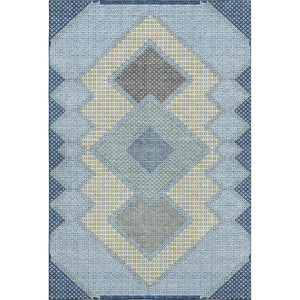 HomeRoots 10' X 14' Denim Blue Geometric Area Rug - Washable, UV Protected, Durable for High-Traffic Spaces 718292