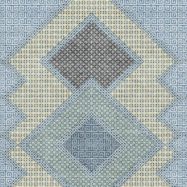 HomeRoots 10' X 14' Denim Blue Geometric Area Rug - Washable, UV Protected, Durable for High-Traffic Spaces 718292