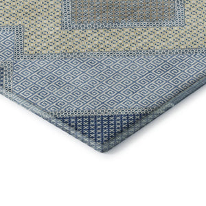 HomeRoots 10' X 14' Denim Blue Geometric Area Rug - Washable, UV Protected, Durable for High-Traffic Spaces 718292