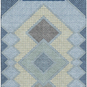HomeRoots 10' X 14' Denim Blue Geometric Area Rug - Washable, UV Protected, Durable for High-Traffic Spaces 718292